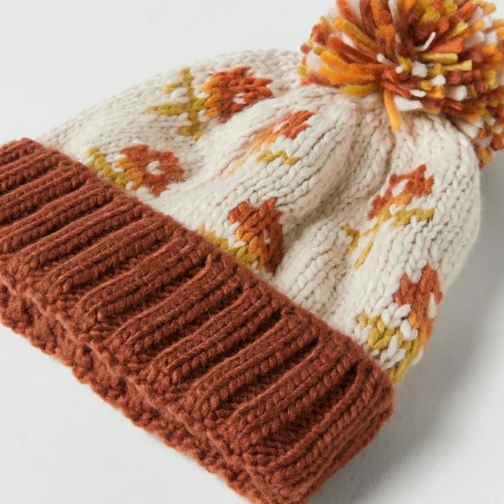 Zara Intarsia Knit Beanie - Brick - Picture 2 of 6
